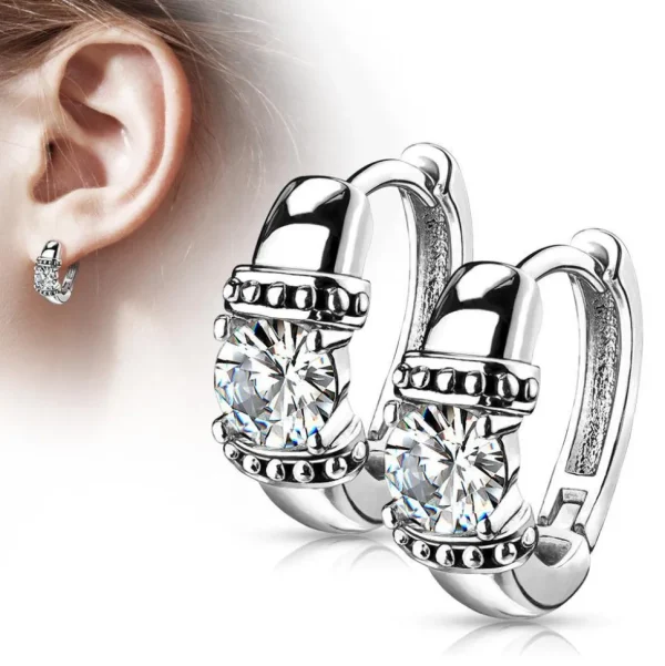 Korvarenkaat, Antique Silver Hoop Rings with Zirconia