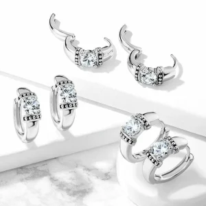 Korvarenkaat, Antique Silver Hoop Rings with Zirconia
