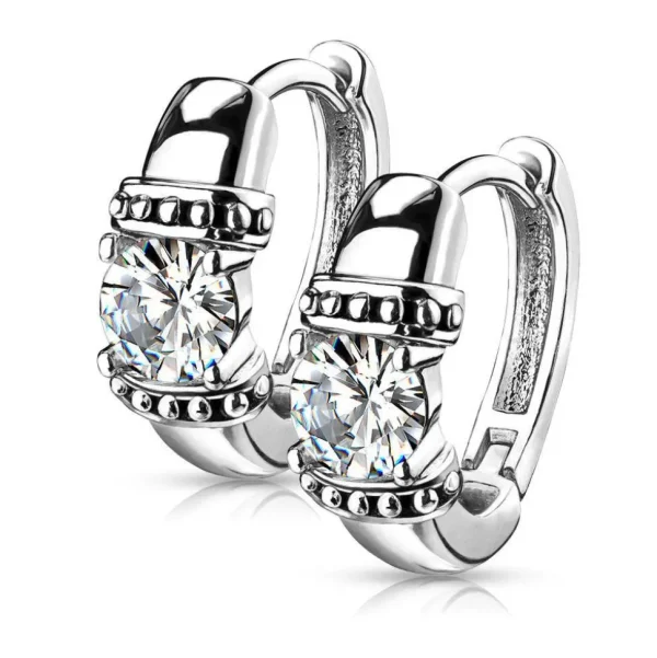 Korvarenkaat, Antique Silver Hoop Rings with Zirconia