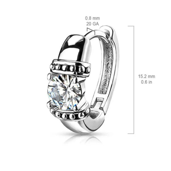 Korvarenkaat, Antique Silver Hoop Rings with Zirconia