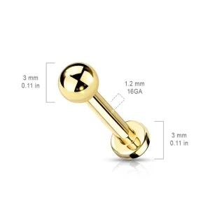 Labret 1,2mm, Titanium Basic 3mm Gold (titaaninen labret-tappi)