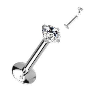 Labret, Titanium Round Large 4mm CZ (erikoispitkä sisäkierre)
