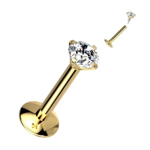 Labret, Titanium Round Medium 3mm CZ Gold (erikoispitkä sisäkierre)