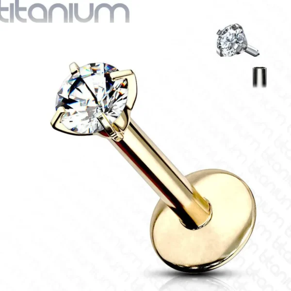 Labret, Titanium Round Medium 3mm CZ Gold