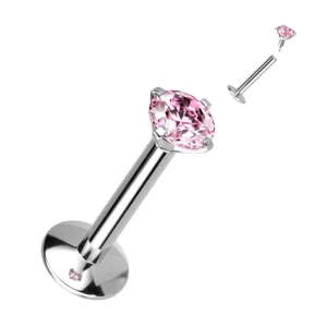 Labret, Titanium Round Medium 3mm CZ in Pink (erikoispitkä sisäkierre)