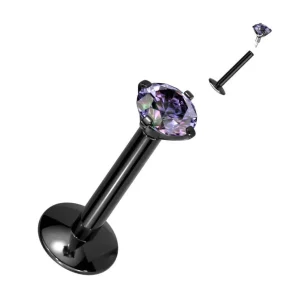Labret, Titanium Round Medium 3mm CZ in Black(erikoispitkä sisäkierre)