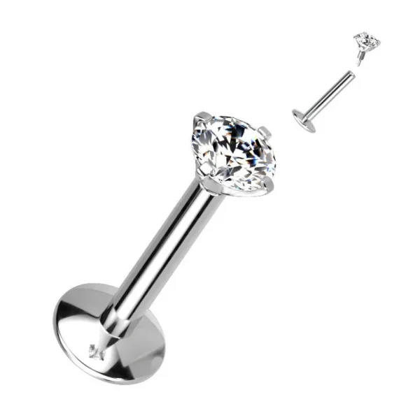 Labret, Titanium Round Mini 2mm CZ (erikoispitkä sisäkierre)