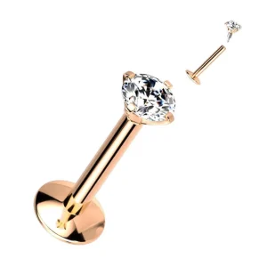 Labret,Titanium Round Medium 3mm CZ Rosegold (erikoispitkä sisäkierre)
