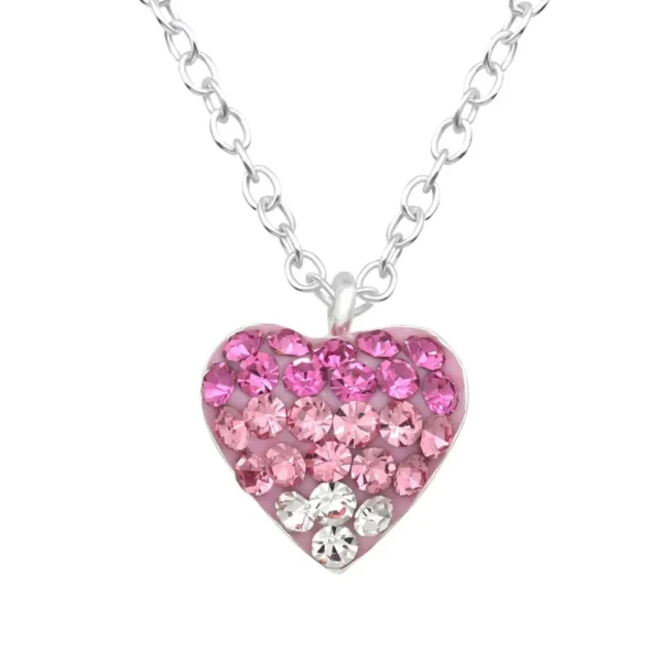 Lasten hopeakaulakoru, Sparkly Heart -vaaleanpunainen sydänkaulakoru