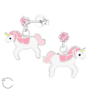 Lasten hopeakorvakorut, LA CRYSTALE | Pink Unicorn -yksisarviskorvakorut
