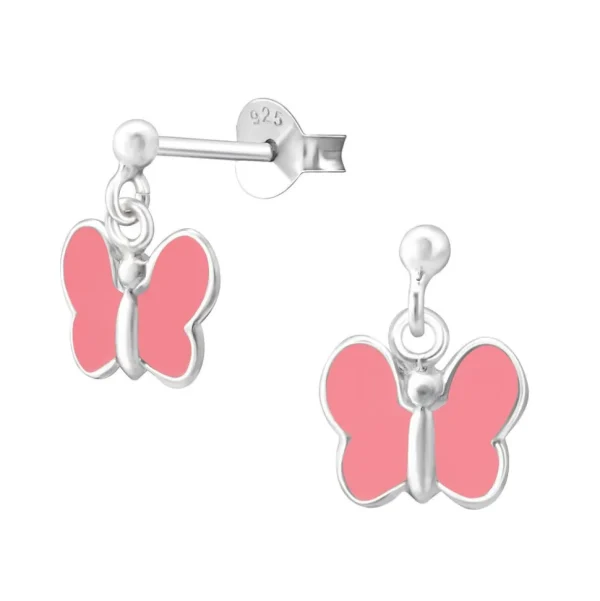 Lasten hopeakorvakorut, Light Pink Summer Butterfly -perhoskorvakorut
