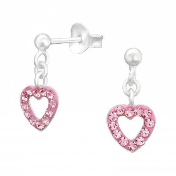 Lasten hopeakorvakorut, Mini Pink Heart -sydänkorvakorut