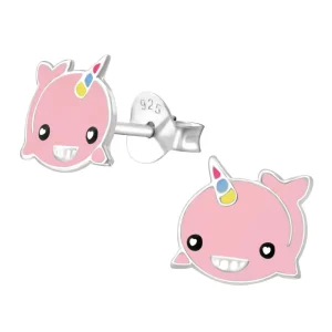 Lasten hopeakorvakorut, Pink Unicorn Whale -yksisarvisvalaskorvakorut
