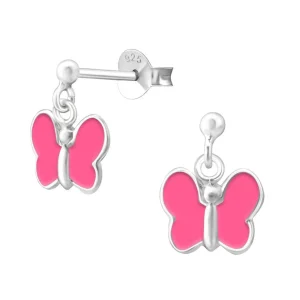 Lasten hopeakorvakorut, Pink Summer Butterfly -perhoskorvakorut