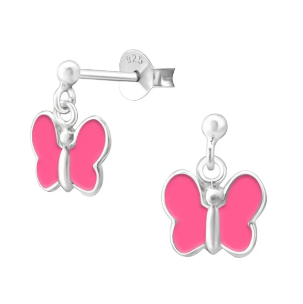 Lasten hopeakorvakorut, Pink Summer Butterfly -perhoskorvakorut