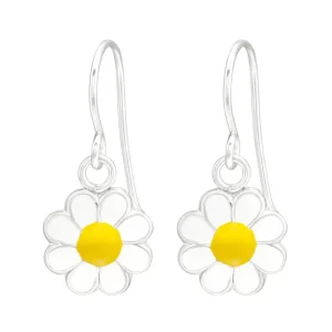Lasten hopeakorvakorut, Sunny Flower -valkoiset kukkakorvakorut