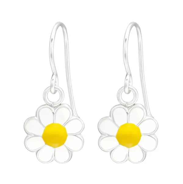 Lasten hopeakorvakorut, Sunny Flower -valkoiset kukkakorvakorut