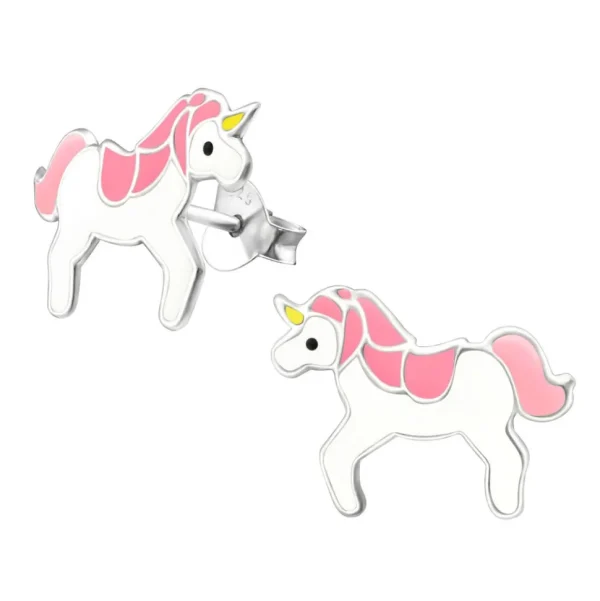 Lasten hopeakorvakorut, White & Pink Unicorn -yksisarviskorvakorut
