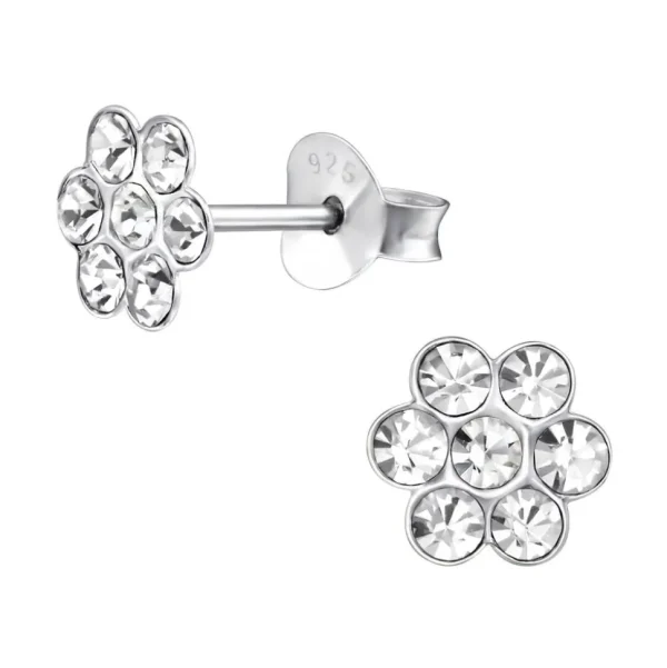Lasten hopeanapit, Clear Sparkly Flower -kirkkaat kukkakorvakorut