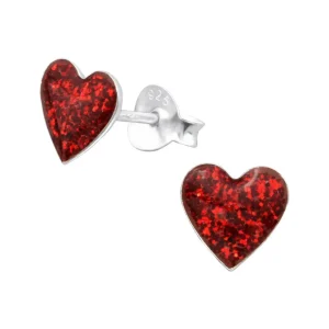 Lasten hopeanapit, Glitter Heart -punaiset glitter sydänkorvakorut