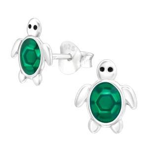 Lasten hopeanapit, Green Turtle -vihreät kilpikonnakorvakorut