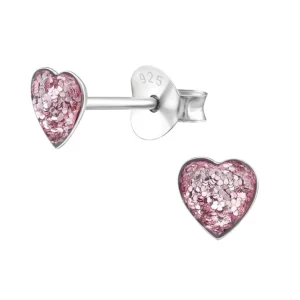Lasten hopeanapit, Mini Glitter Heart -liilat glitter sydänkorvakorut
