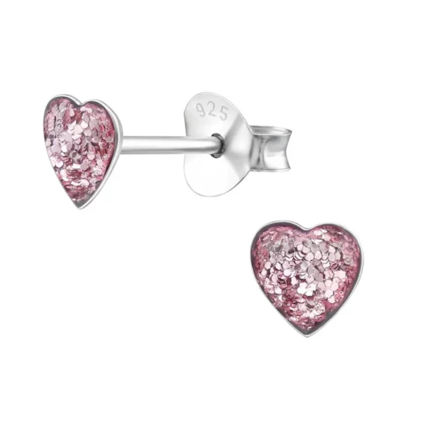 Lasten hopeanapit, Mini Glitter Heart -liilat glitter sydänkorvakorut