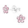 Lasten hopeanapit, Pink Crystal Flower -pinkit kukkakorvakorut
