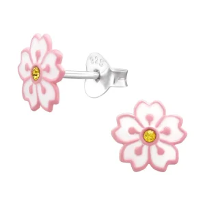 Lasten hopeanapit, Pink Flower -vaaleanpunaiset kukkakorvakorut