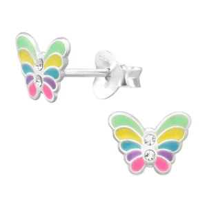 Lasten hopeanapit, Rainbow Butterfly -värikkäät perhoskorvakorut
