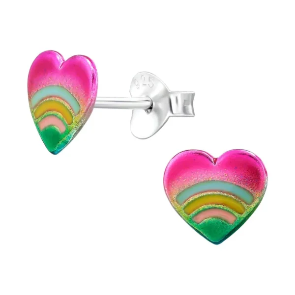 Lasten hopeanapit, Rainbow Heart -metallinhohtoiset sydänkorvakorut