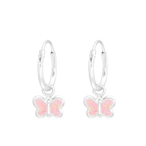 Lasten hopearenkaat, Pale Pink Butterfly -pinkit perhoskorvakorut