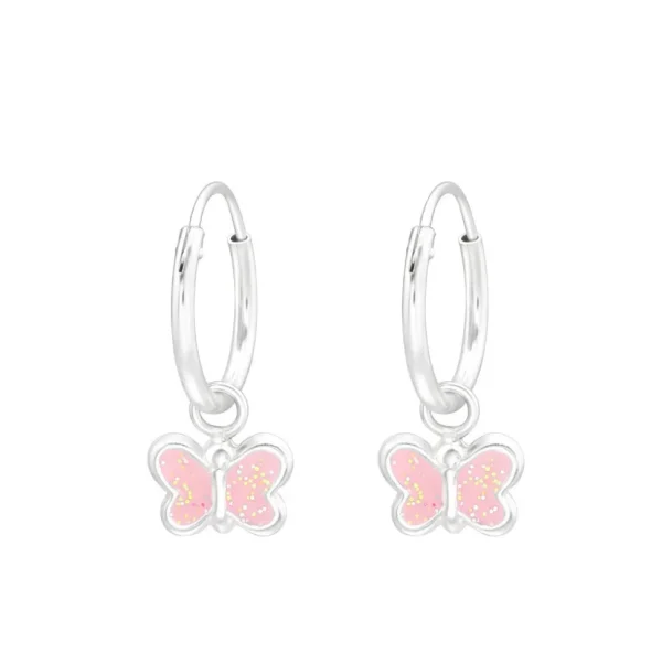 Lasten hopearenkaat, Pale Pink Butterfly -pinkit perhoskorvakorut