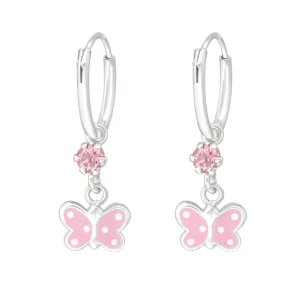 Lasten hopearenkaat, Pink Butterfly -pinkit perhoskorvakorut kivellä