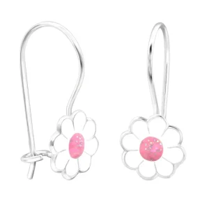 Lasten hopeiset korvakorut, White Poppy -valkoiset kukkakorvakorut