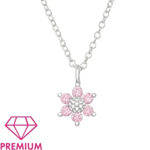Lasten premium hopeakaulakoru, Flower -vaaleanpunainen kukkakaulakoru