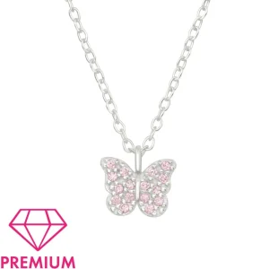Lasten premium hopeakaulakoru, Butterfly -pinkki perhoskaulakoru