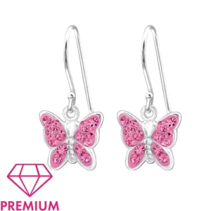 Lasten premium hopeakorvakorut, Rose Butterfly -perhoskorvakorut