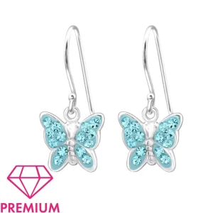 Lasten premium hopeakorvakorut,Turqoise Butterfly -perhoskorvakorut