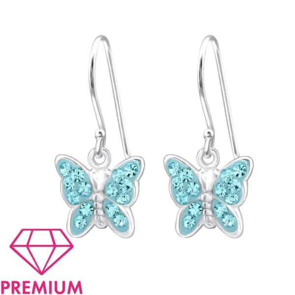 Lasten premium hopeakorvakorut,Turqoise Butterfly -perhoskorvakorut