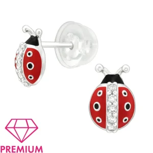 Lasten premium hopeanapit, Ladybug -leppäkerttu korvakorut