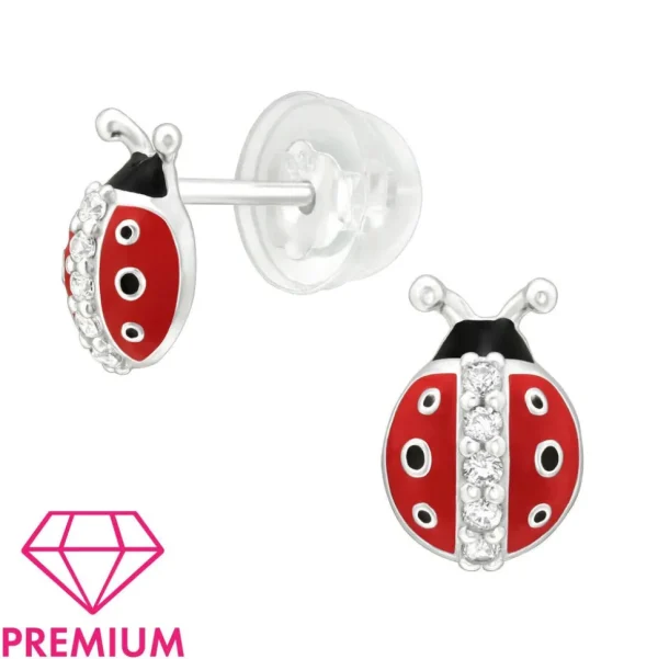 Lasten premium hopeanapit, Ladybug -leppäkerttu korvakorut