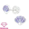Lasten premium hopeanapit, Lilac Shell -liilat simpukkakorvakorut