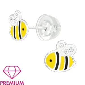 Lasten premium hopeanapit, Bumblebee -mehiläiskorvakorut