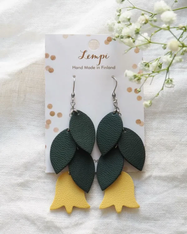 LEMPI-korvakorut, Frida (vihreä, lämmin vaaleankeltainen)