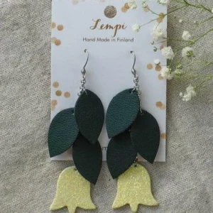 LEMPI-korvakorut, Frida (vihreä, vaaleankeltainen glitter)
