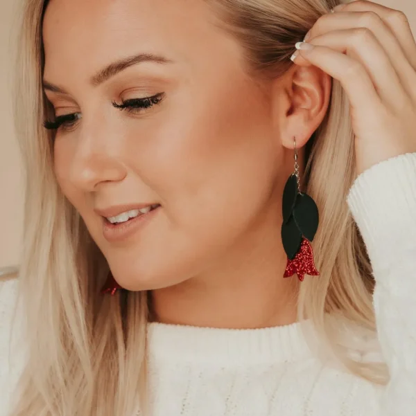 LEMPI-korvakorut, Frida (vihreä, punainen glitter)