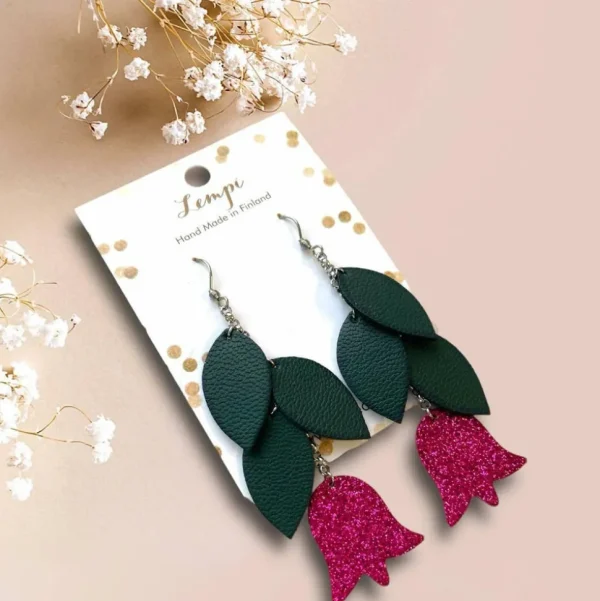 LEMPI®-korvakorut, Frida (vihreä, fuchsia kimallus)