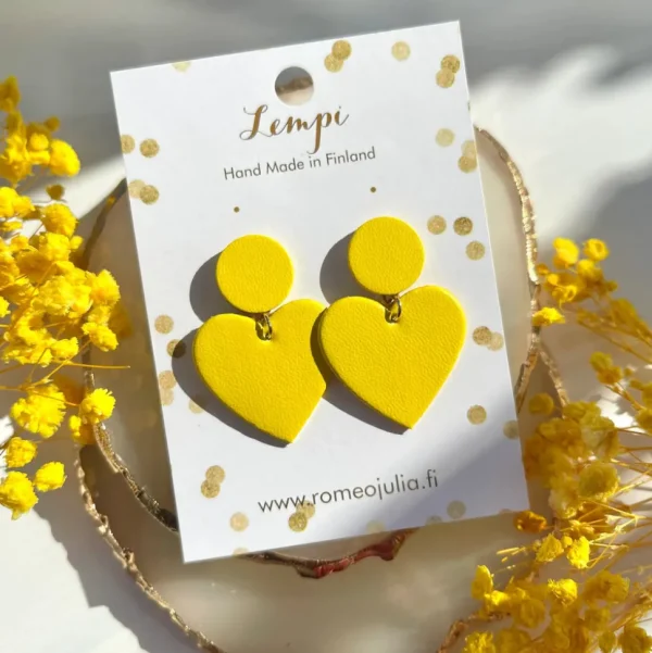LEMPI®-korvakorut, Hellä -keltaiset sydänkorvakorut