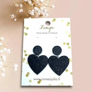 LEMPI®-korvakorut, Hellä -kimaltavat mustat sydänkorvakorut